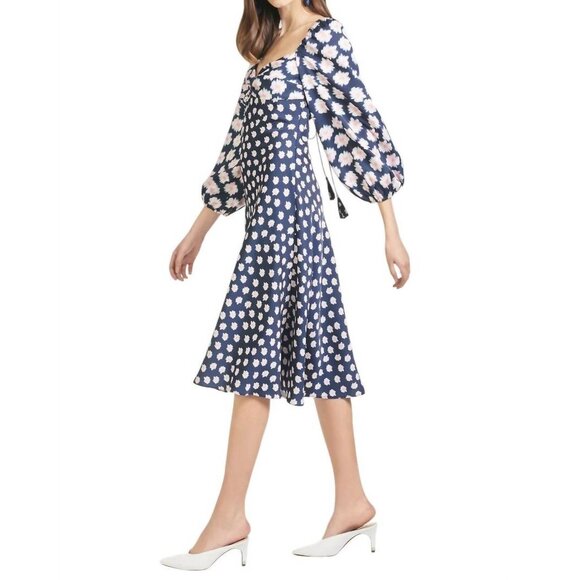 NWT SACHIN + BABI Melody Dress Ikat Blue/ Pink Midi Casual Cutout Puff Sleeve 2 - Picture 3 of 14